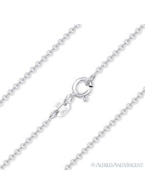 1.4mm Round Rolo Cable Link Chain Necklace in 925 Sterling Silver w/ Rhodium 22"